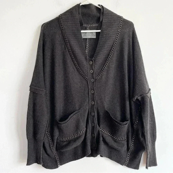 ALL SAINTS Spitalfields from Wasteland Chain Trim Cardigan Gray Wool Cashmere 10 - Picture 1 of 11